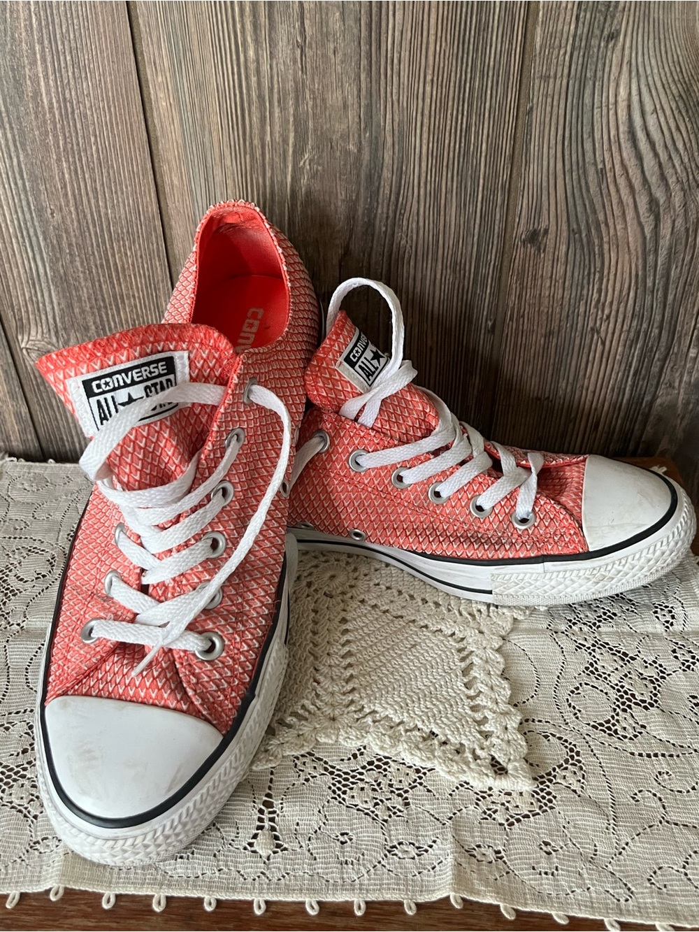 Converse Coral Red Low Top Sneakers